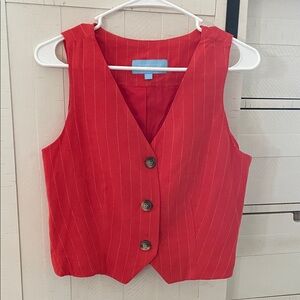 Draper James Red Striped Button-Down Vest